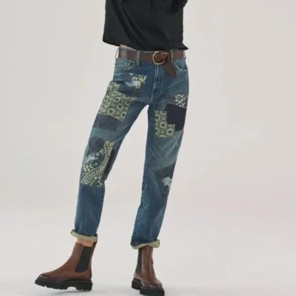 Pilcro Blue Patchwork Boyfriend Jeans